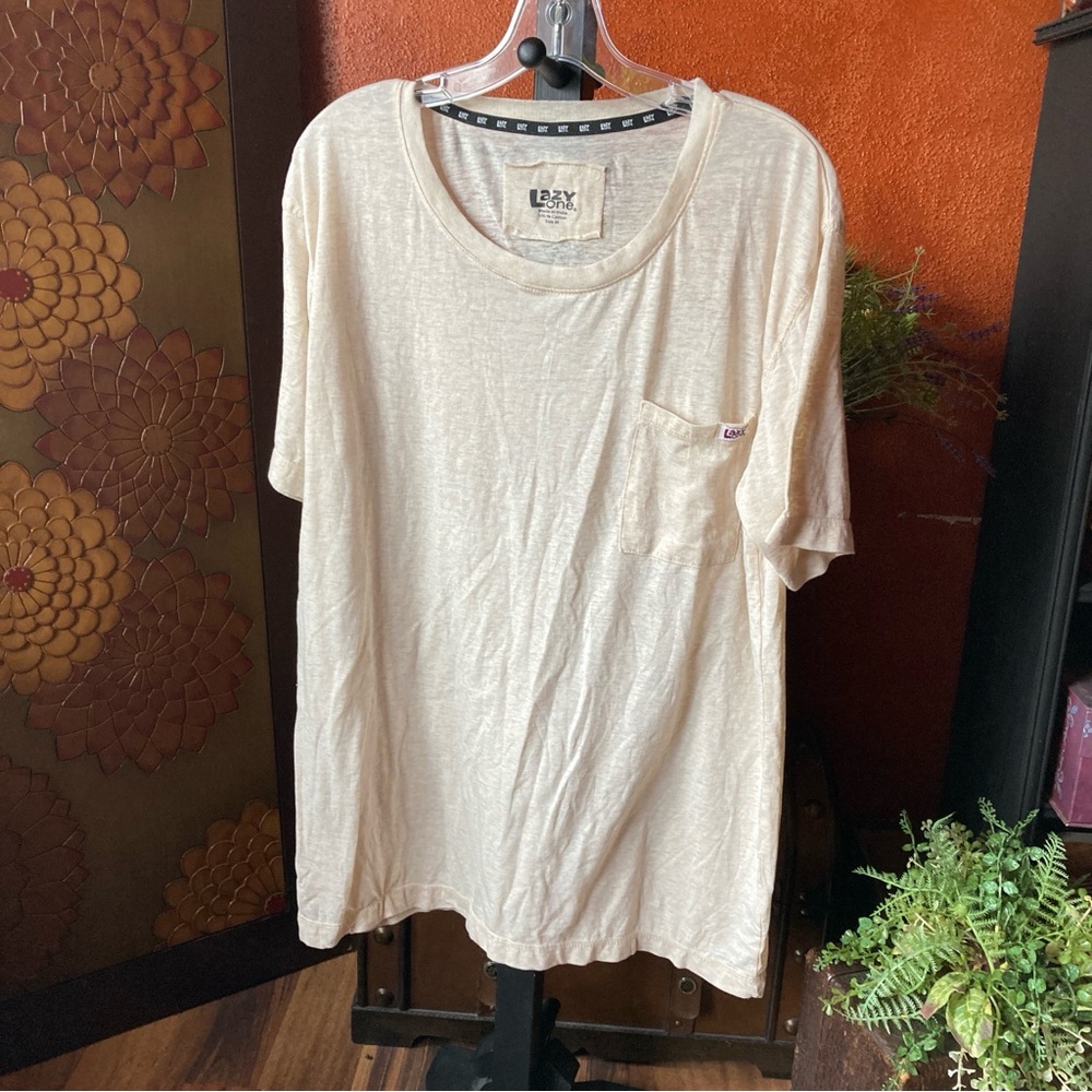 Lazy One Size Large Cream Short Sleeve Men's Tee PJ top